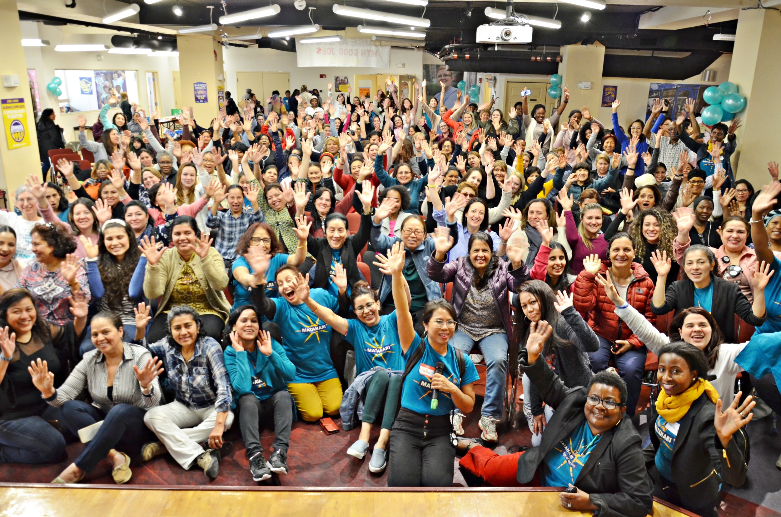 Matahari members and friends gather for International Nanny Training Day, the largest convening of nannies and child caretakers in Greater Boston on Saturday, April 13, 2019.