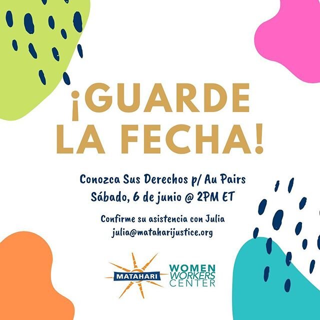 Are you an au pair? Please join us for a know your rights training. Want to learn more about sick time and work responsibilities during the pandemic? Have other questions? Please this conversation with au pair organizers and lawyers! RVSP to julia@ma