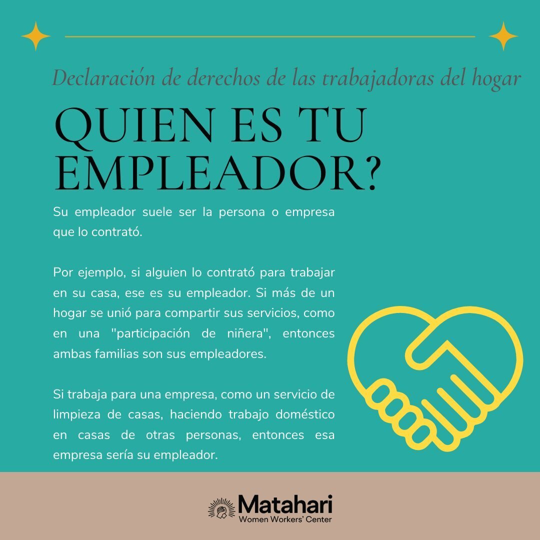 Conozca a su empleador: comprenda qui&eacute;n es responsable de sus derechos como trabajador dom&eacute;stico. 🏠👨&zwj;👩&zwj;👧&zwj;👦💼
Su empleador es la persona o empresa que lo contrat&oacute;, asegurando su bienestar y trato justo. 🤝 Ya sea